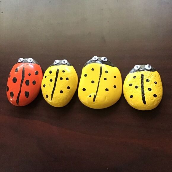 Handmade LadyBug Paper Weights, NEW, yellow and orange, Whimsical - Picture 2 of 3